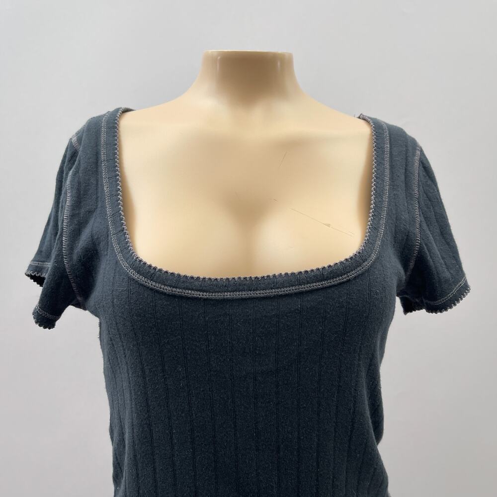 Free People X Intimately FP End Game Pointelle Baby Tee Black Women's Size Large - Picture 6 of 15